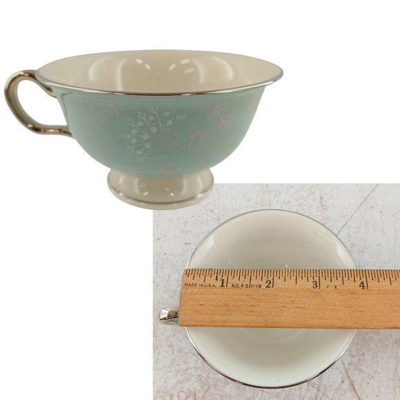 Castleton China “Corsage” Aqua Floral Dinnerware Set Of 5 Cup Plater Salad Bread - Picture 8 of 10